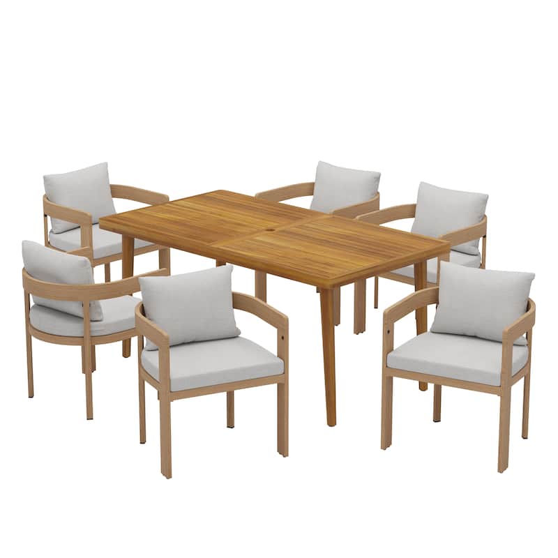 Christopher Knight Home - Elko 7-Piece Outdoor Dining Set with Acacia Wood Table and Aluminum Chairs