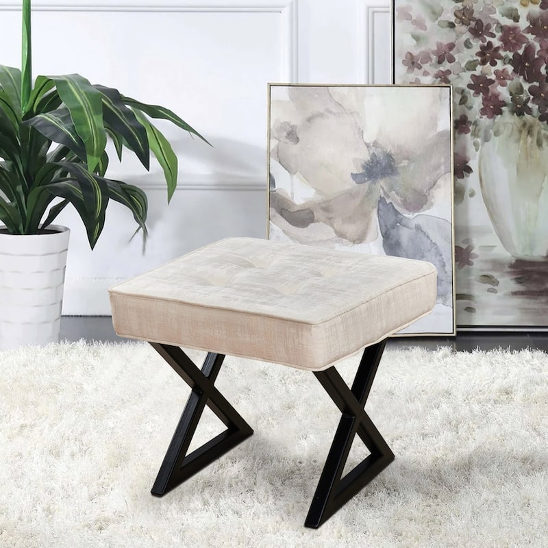 Textured Velvet Ottoman Vanity Stool 18"X18"X17" - Gardenia