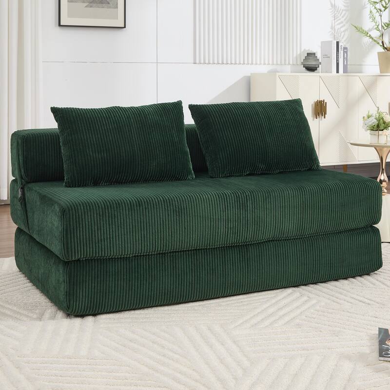 Rossetta Contemporary Square Space-Adaptive Foldable Design Corduroy Lasting Comfort Sofa, Easy to Assembly and Store - Green