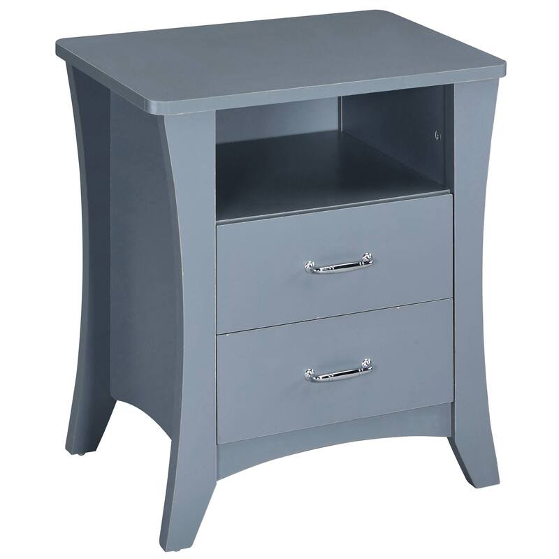 Grey Nightstand with 2 Drawers and Open Shelving