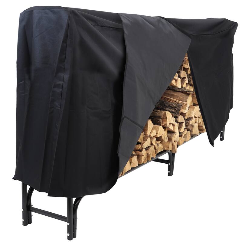 Sunnydaze Black Outdoor Waterproof Firewood Log Rack and Cover - 8-Foot