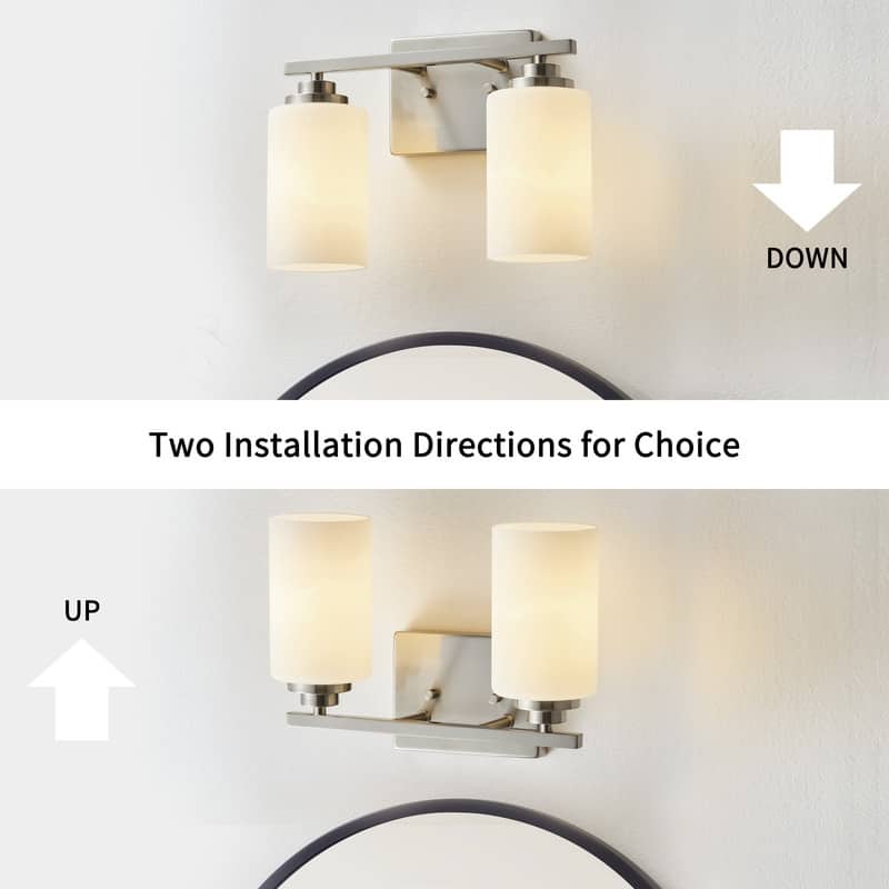 KAWOTI 2-Light Dimmable Bathroom Vanity Light with Frosted White Glass