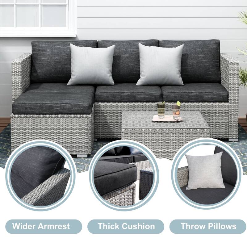 3 Piece Patio Conversation Sets Outdoor Couch Patio Furniture Sectional Wicker Sofa Set