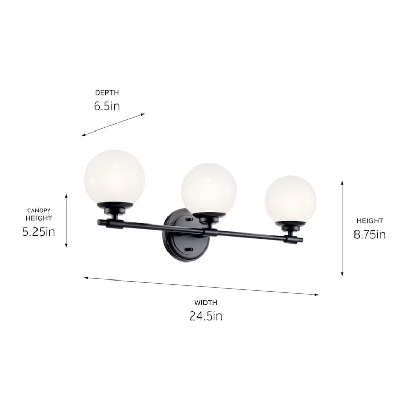 Benno 24.5 in. 3-Light Bathroom Vanity Light with Opal Glass