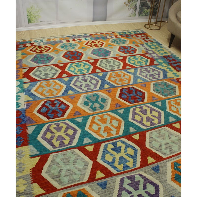 Hand-Woven Sangat Azin Blue/Beige Rug - 8'4" x 9'11"