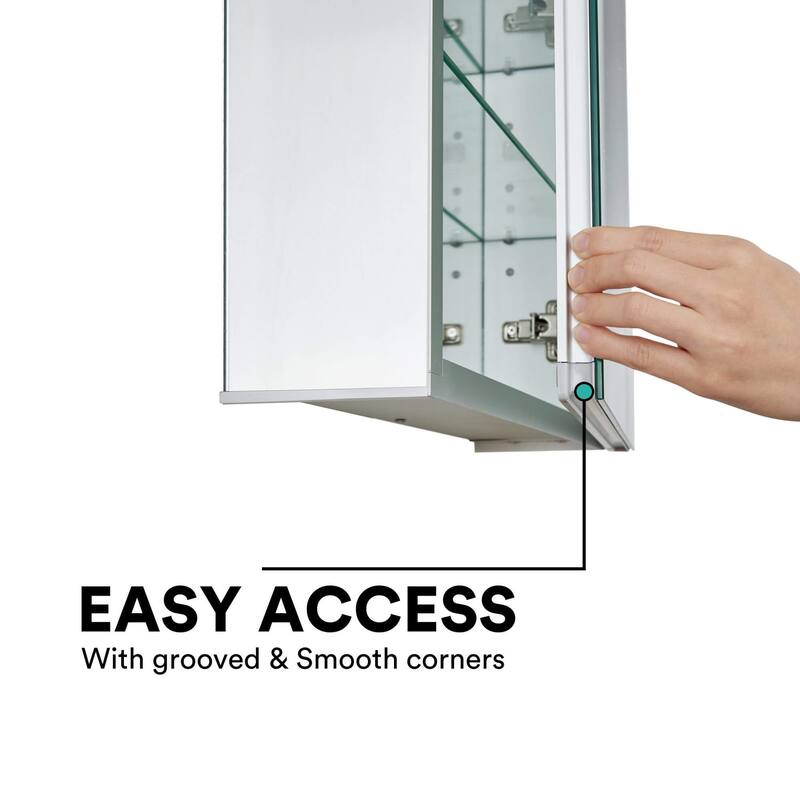 Bathroom Medicine Cabinet, Aluminum, Recessed/Surface Mount, Mirrored Interior w/LED