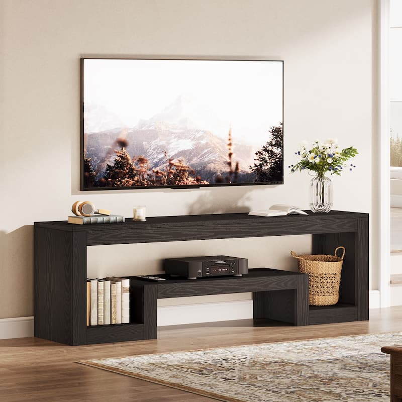 63-Inch TV Stand for 55/60/65-Inch TVs, Farmhouse Entertainment Center with Open Storage Shelves - 62 inches