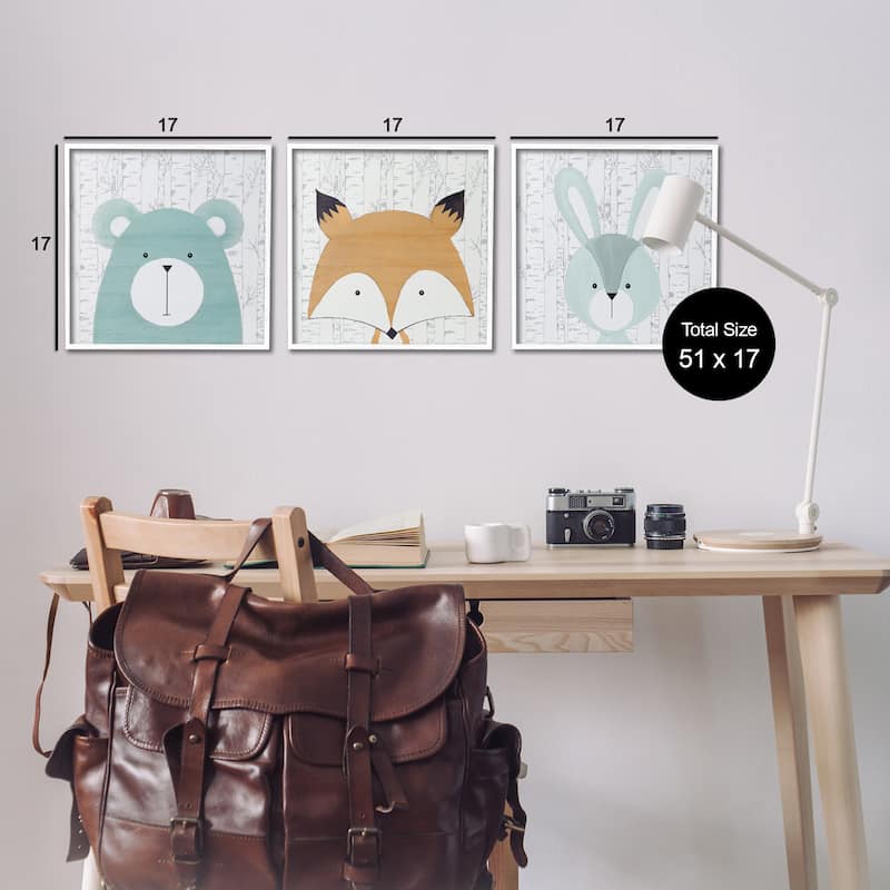 Stupell Whimsical Woodland Nursery Animals Framed Giclee Art Design By Kim Allen (Set of 3)