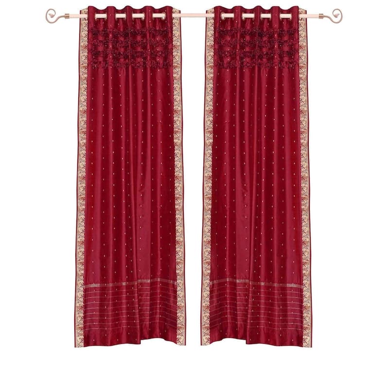Fire brick Hand Crafted Grommet Top Sheer Sari Curtain Panel -Piece ...