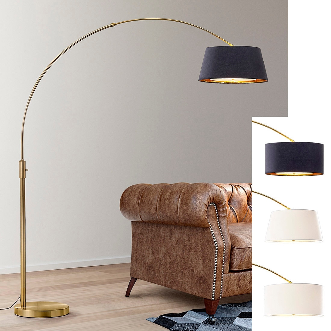 Orbita 81"H LED Dimmable Retractable Arch Floor Lamp, Bulb included, Antique Brass Finish