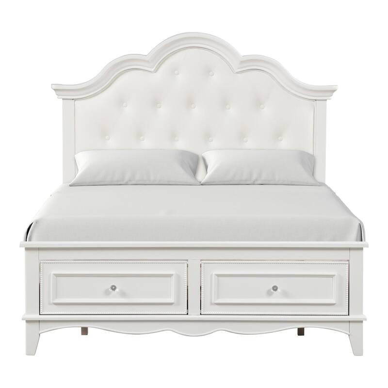 Furniture of America Lindsey Traditional White Storage Platform Bed with Tufted Headboard