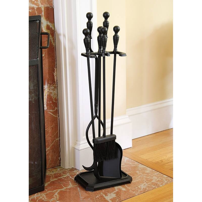 Achla Designs Plymouth Set of 4 Fireplace Tools w/Square Base, 30 Inch Tall, Black