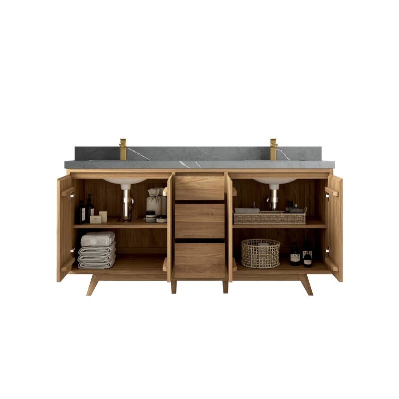 Willow Collections 72 in. W x 22 in. D s Madison Teak Double Sink Bathroom Vanity with Countertop