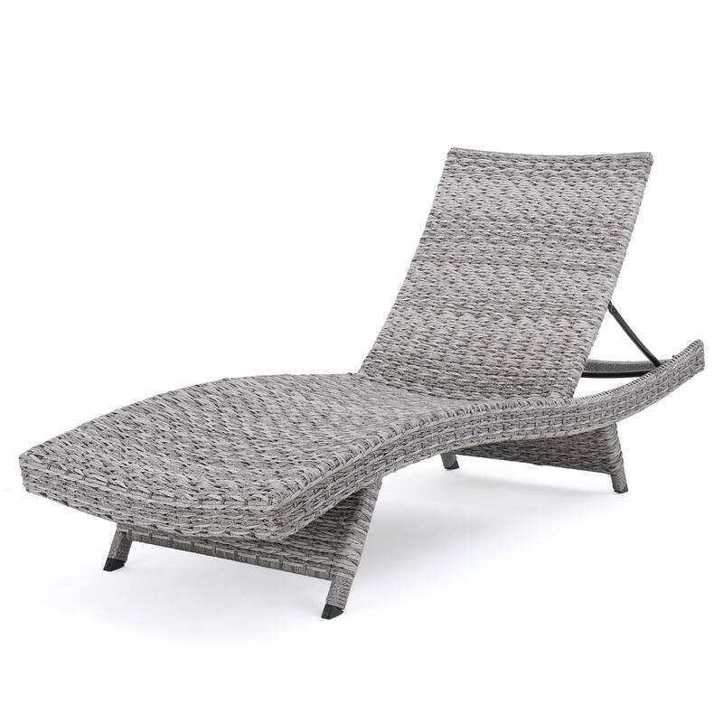Roomfitters Crete Outdoor Wicker Chaise Lounge Set with Adjustable Backrest, All Weather Patio Recliner, Grey
