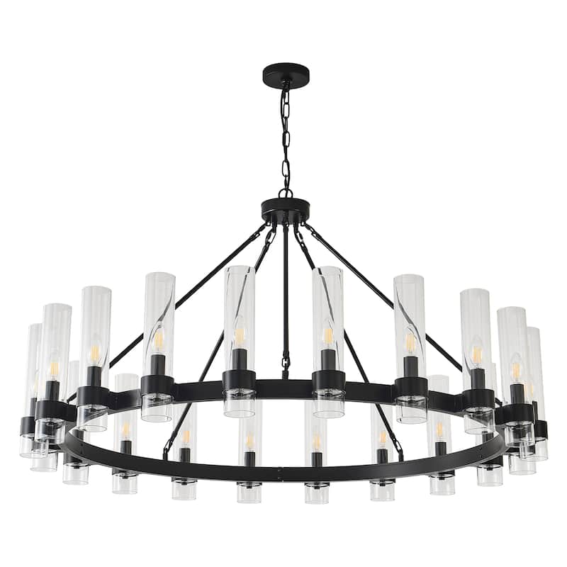Modern 20 - Light Wheel Chandelier with Clear Glass Shade