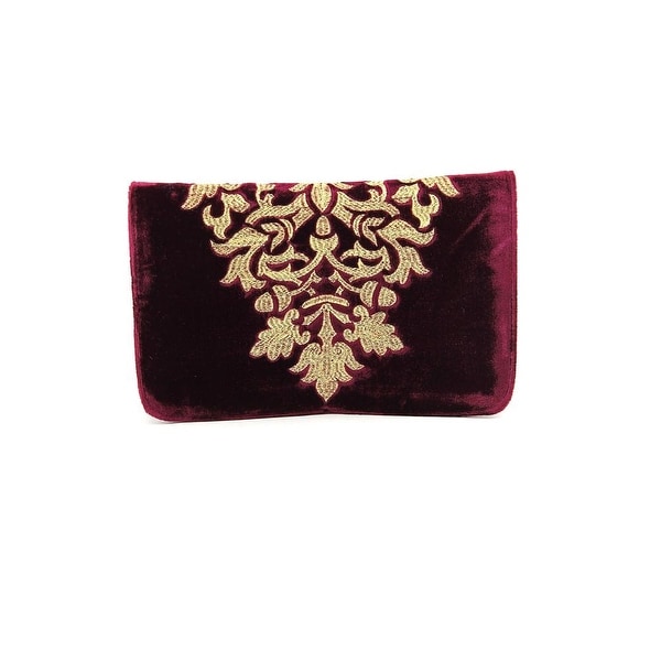 Shiraleah Arabela Women Velour Burgundy Clutch - Red