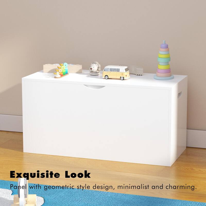 Anmytek White Large Storage Chest with Geometric Panels Toy Box Large Pull-Out Bin for Nursery