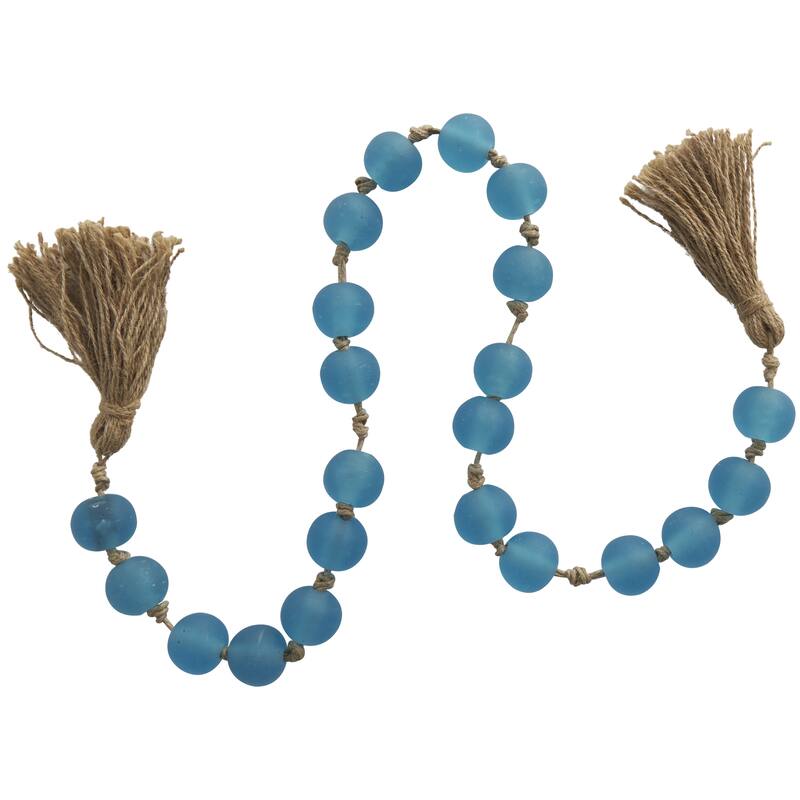 Glass Handmade Round Frosted Beaded Garland with Tassel with Knotted Brown Jute