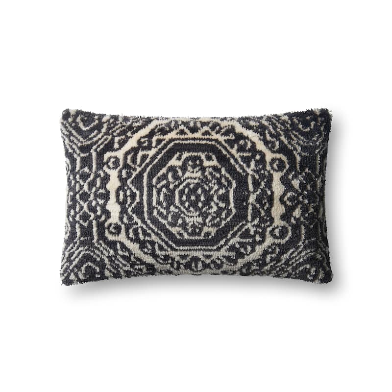 Alexander Home Moroccan Geometric Medallion Throw Pillow - 13" x 21" Cover w/Down - Down - Black / White