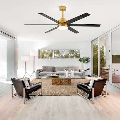 65 Inch Gold Large LED Ceiling Fan with Light and Remote(6-Blade)