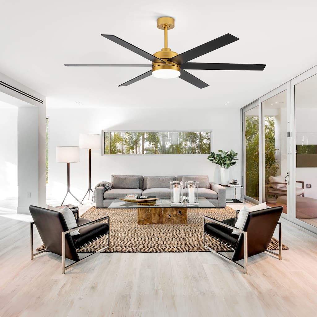 65 Inch Gold Large LED Ceiling Fan with Light and Remote(6-Blade)