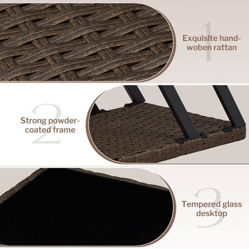 Modern Small Rattan Coffee Table Z-Shaped End Table for Living Room