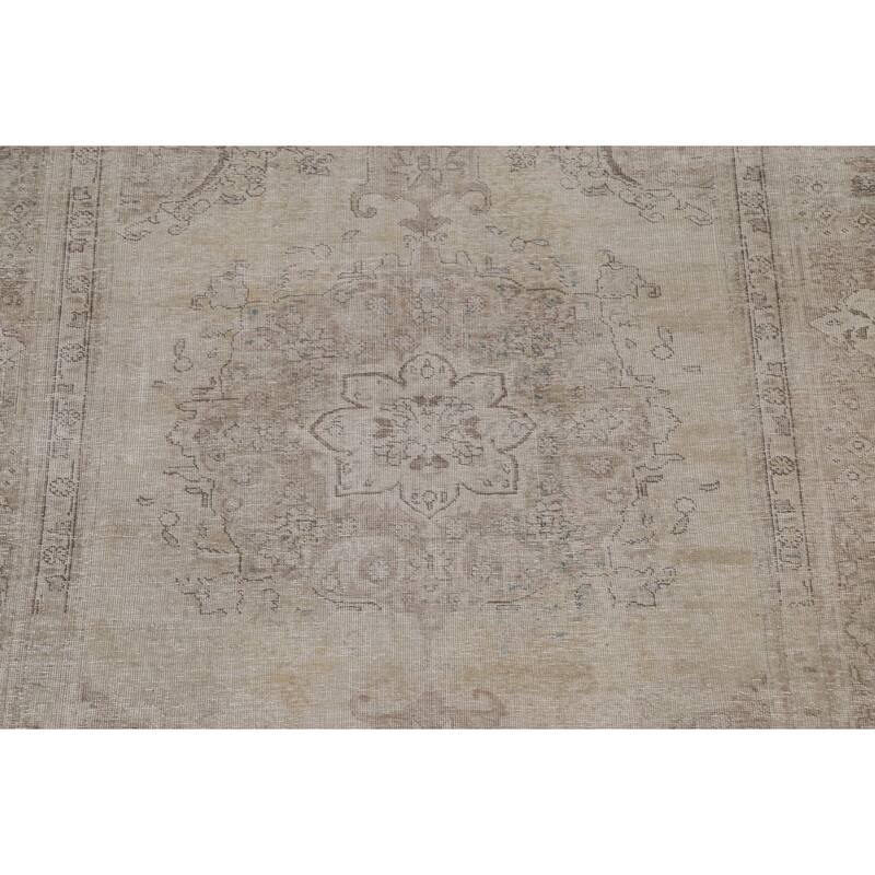 Distressed Tabriz Persian Antique Area Rug Handmade Wool Carpet - 6'8"x 9'2"