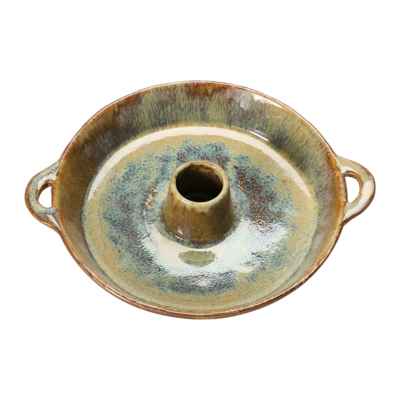 Stoneware Dish with Toothpick Holder, Reactive Glaze, Brown (Each One Will Vary)