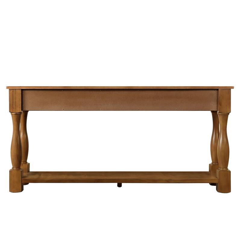Solid Wood Console Table with 3 Drawers and Bottom Shelf