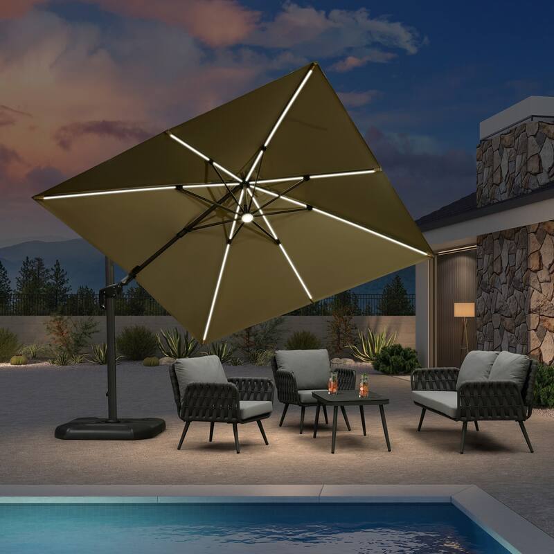 PURPLE LEAF 10 ft Square 360 Degree Rotation Patio Cantilever Umbrella