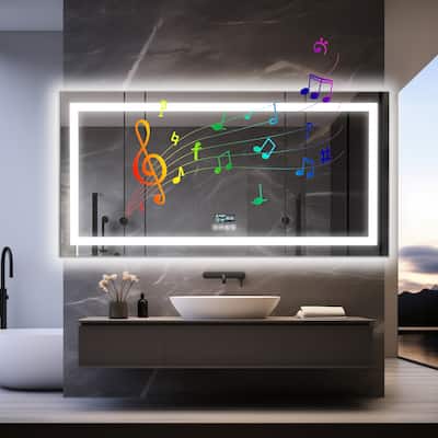 63"x32" Full length Large Bluetooth LED Bathroom Mirror with Date and Time Bluetooth Music Speaker Wall Vanity Mirror