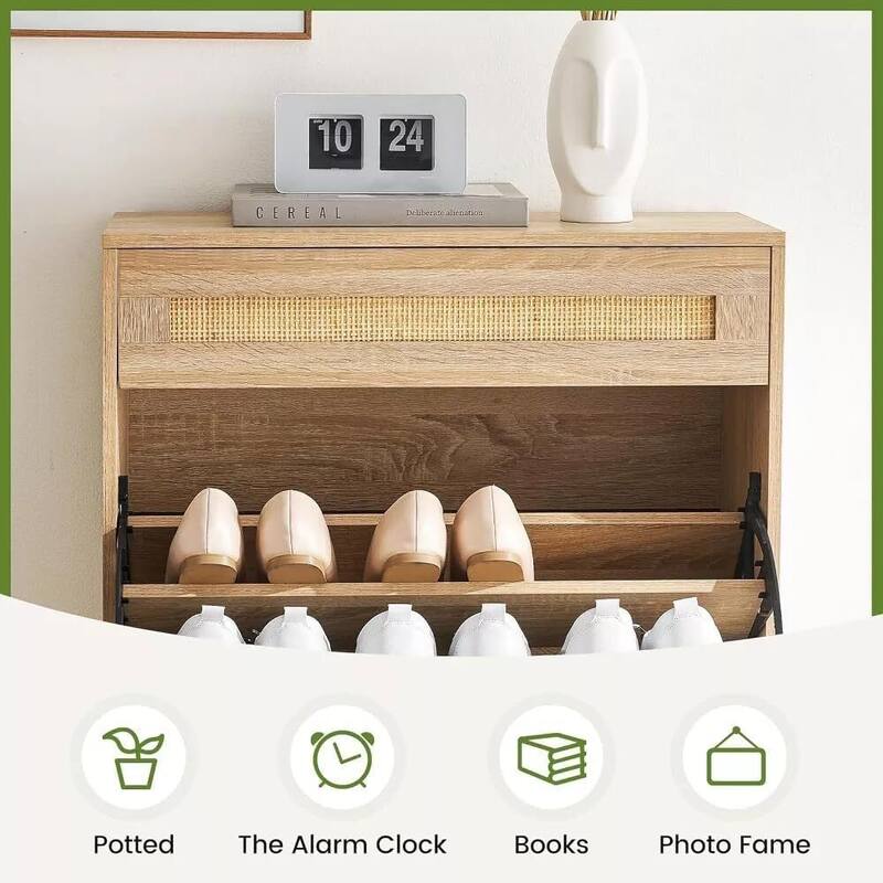 3-Tier Slim Rattan Shoe Storage Cabinet for Entryway Hallway Porch