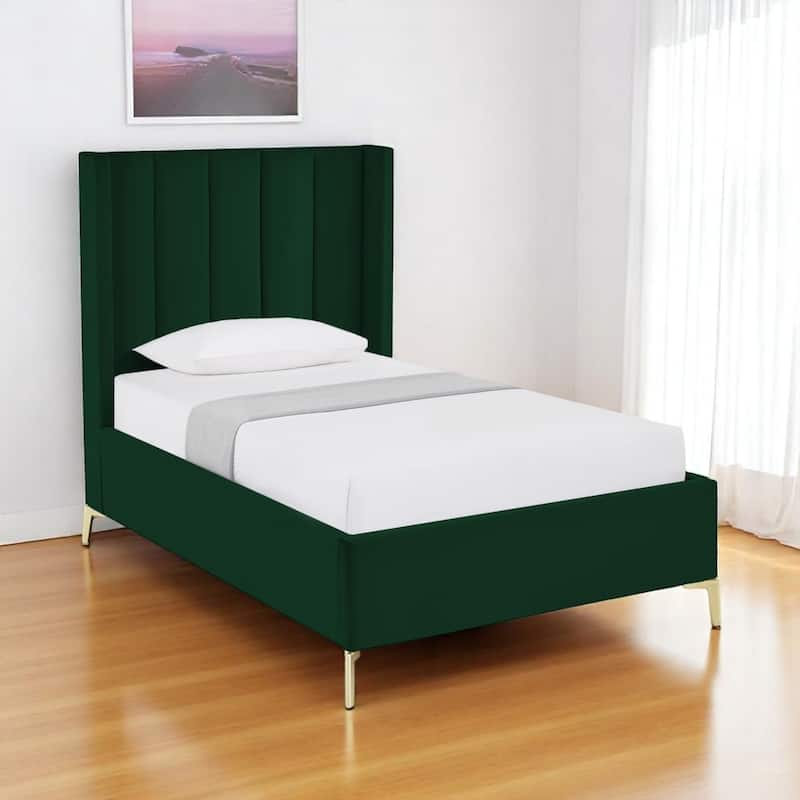 HomeRoots Green Velvet Upholstered Full Bed Frame - Full - Green