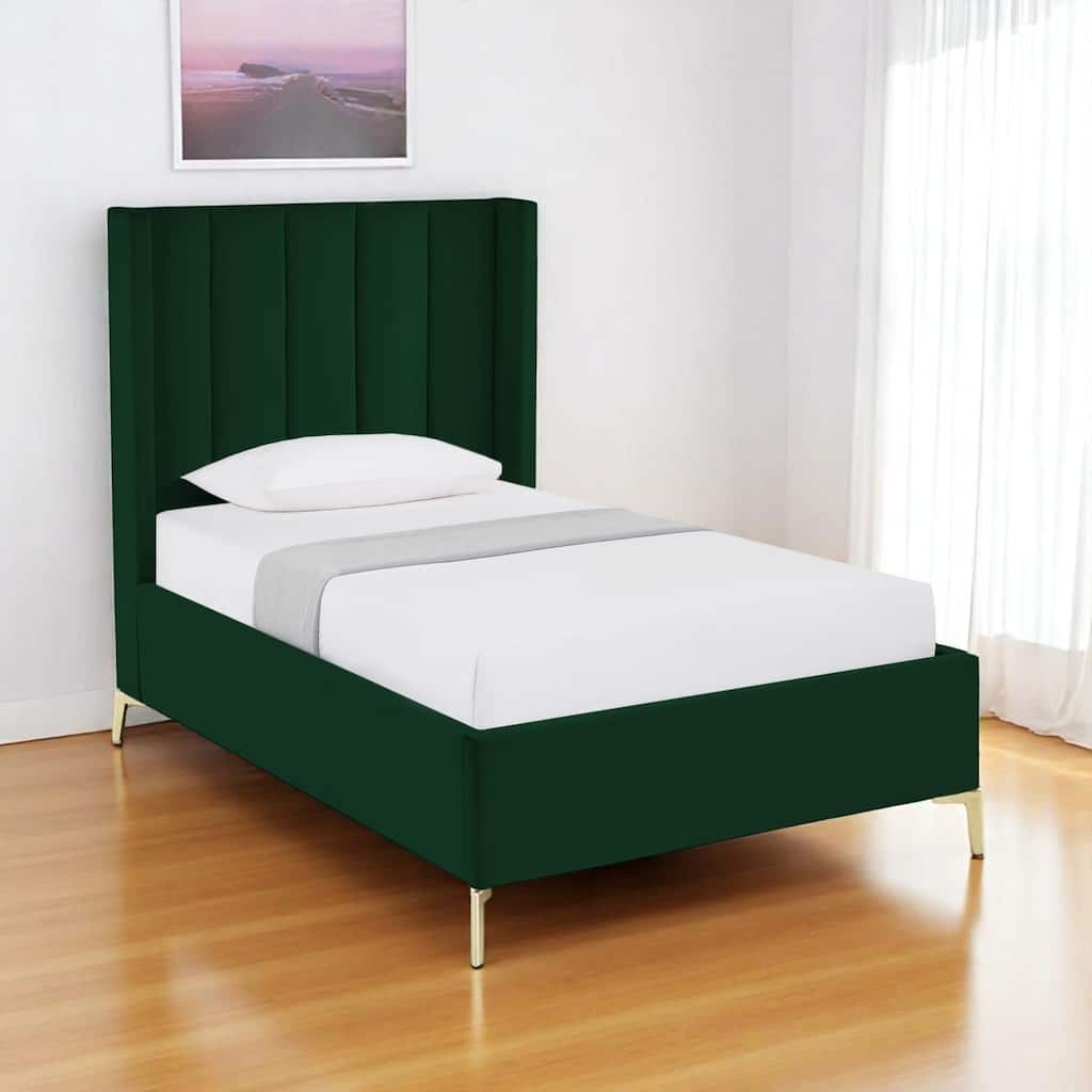 HomeRoots Green Velvet Upholstered Full Bed Frame