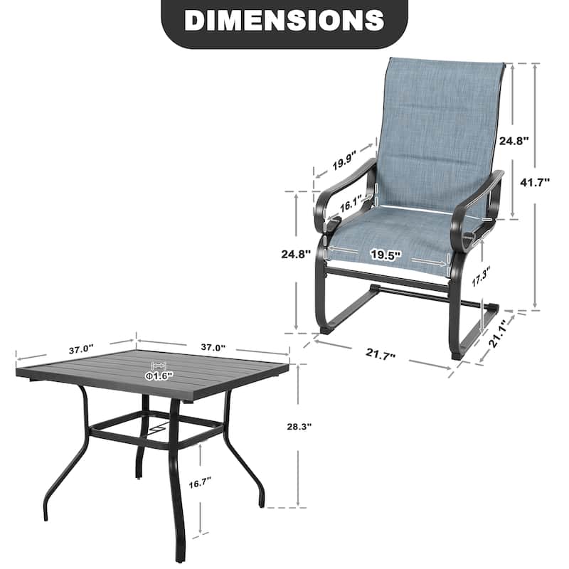 5PCS Padded Textilene Patio Dining Set with Umbrella Hole, C-Spring Motion