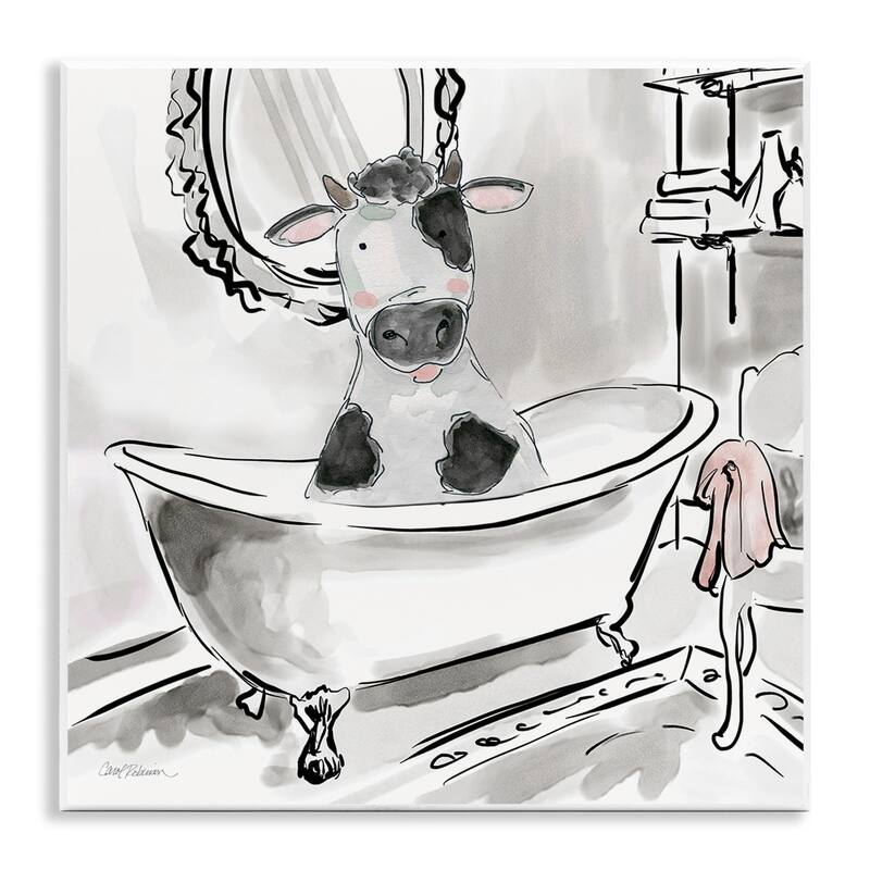 Stupell Minimal Bathtub Cow Wall Plaque Art Design By Carol Robinson - 12 x 12