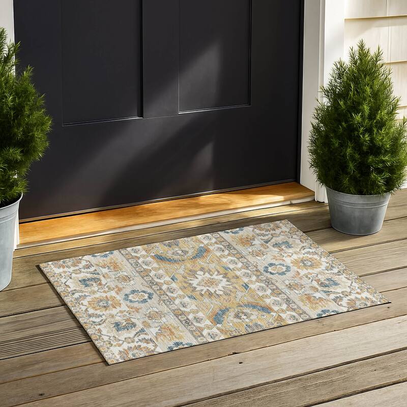 Machine Washable Indoor/ Outdoor Traditional Aspen Chantille Rug - Ivory - 1'8" x 2'6"