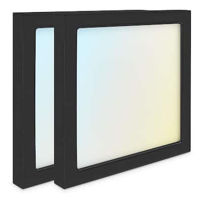 Luxrite 6 Inch Square LED Flush Mount Light, 15W 1000LM, 5CCT 2700K-5000K, Dimmable - Black 2-Pack