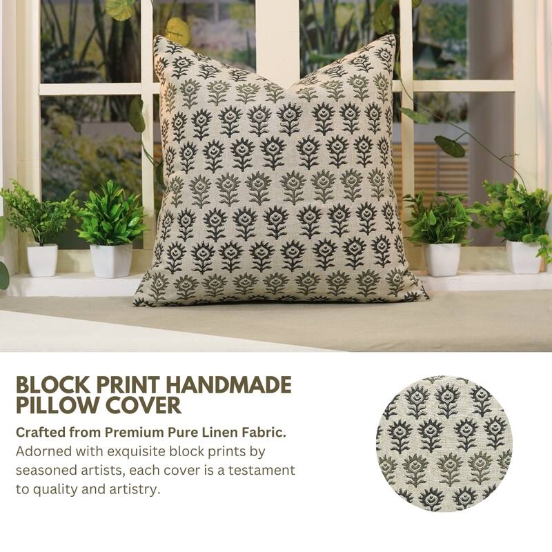 Fabdivine Polka Dots Grey Pure Linen Cushion Cover Soft, 12x20 Inches Handmade Block Print Bedroom or Farmhouse Décor, Shivri