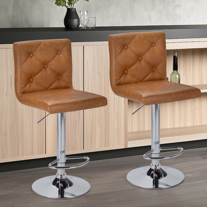 VECELO Bar Stools Set of 2 Armless Adjustable Swivel Modern PU Leather Button Barstools Four Colors are Available