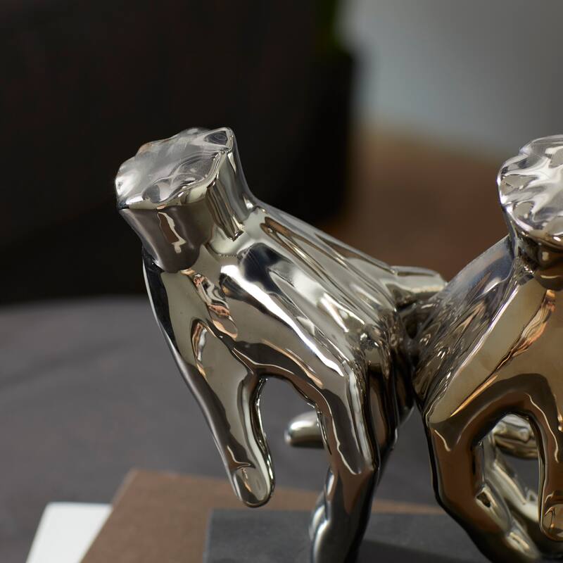 Silver Polystone Hands Decorative Sculpture - 7 x 4 x 8