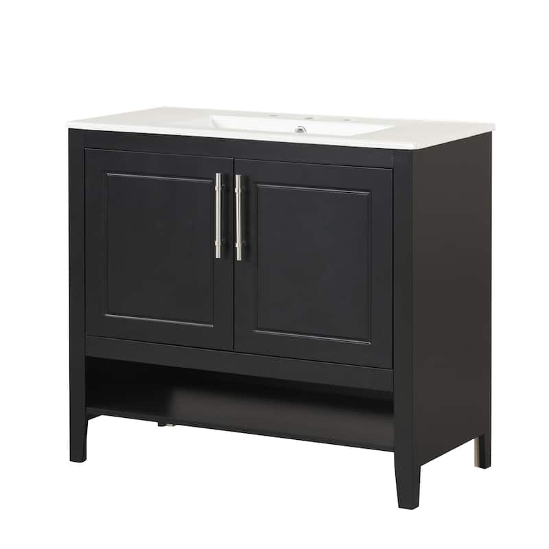 36 inch Freestanding Bathroom Vanity Set in Black with Integrated Ceramic Sink
