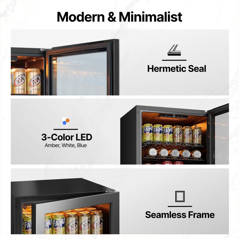 Ca'Lefort 18.9 in. W Single Zone 130-Can Beverage Cooler Freestanding Refrigerator Glass Door