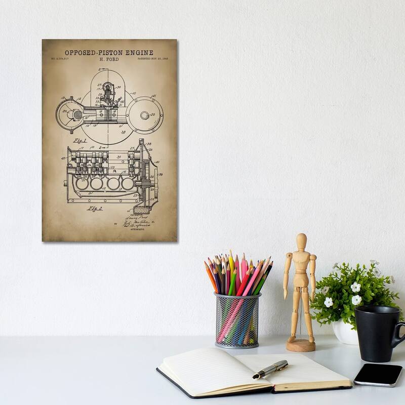 iCanvas "Opposed-Piston Engine" by PatentPrintStore Canvas Print - 12x8x0.75