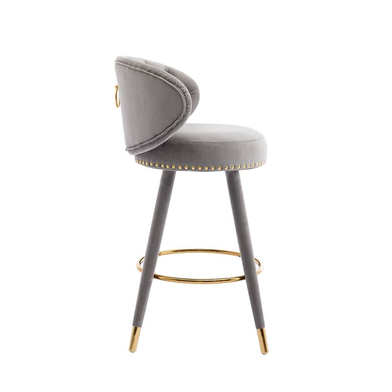 Set of 2 Counter Height Velvet Bar Stools with Solid Wood Legs