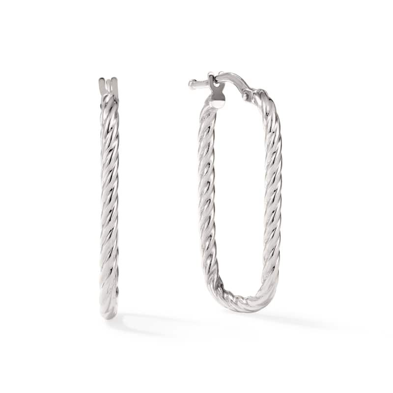 Clover 14K Gold High-Polish Rope Rectangle Hoop Earrings - White