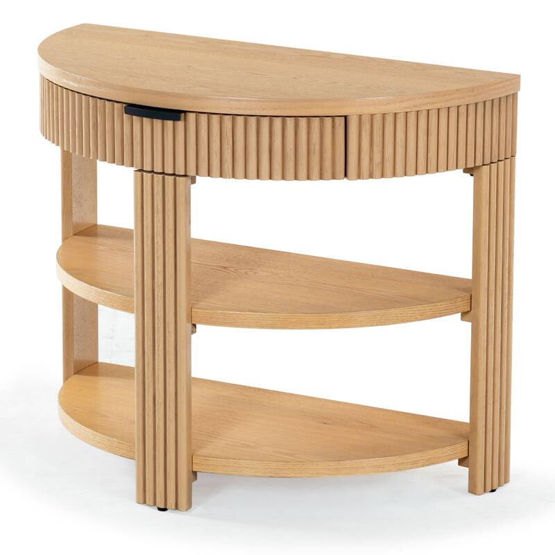 SAFAVIEH Couture Shelbie Reeded 1-Drawer 2-Shelf Half Moon Console Table - 32"W x 16"D x 26"H