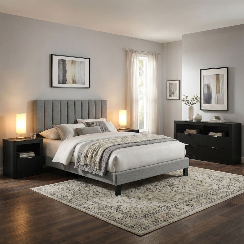 Furniture of America Merro Modern 4-Piece Solid Wood Bedroom Set with Dresser and 2 Nightstands