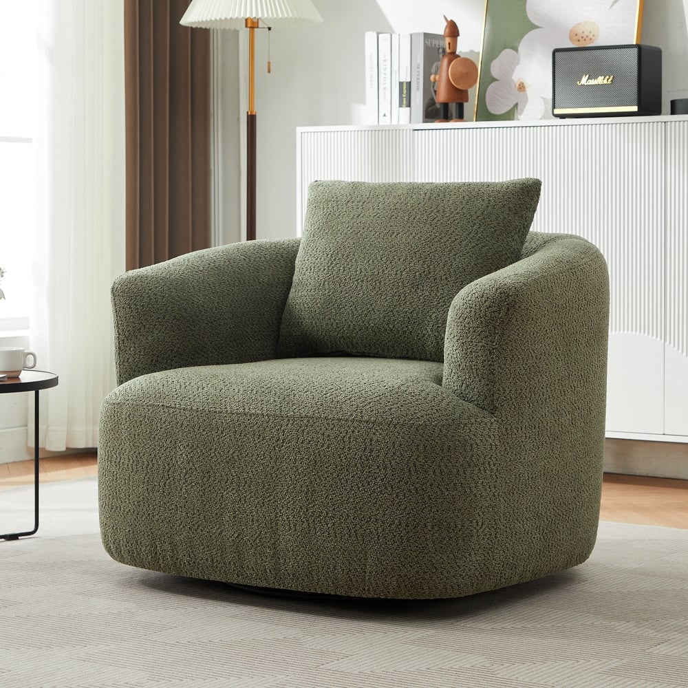 Roomfitters 360° Chenille Upholstered Swivel Barrel Chair Accent Sofa with Throw Pillow for Living Room Bedroom Office Hotel