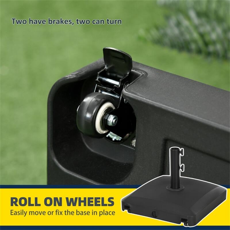 Heavy Duty Outdoor Umbrella Base with Wheels Water or Sand Fillable Fits 1.5 to 1.9 Inch Poles - 19.5" L x 19.5" W x 14" H